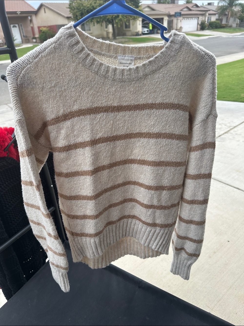 abercrombie kids Cream Sweater with Brown Stripes